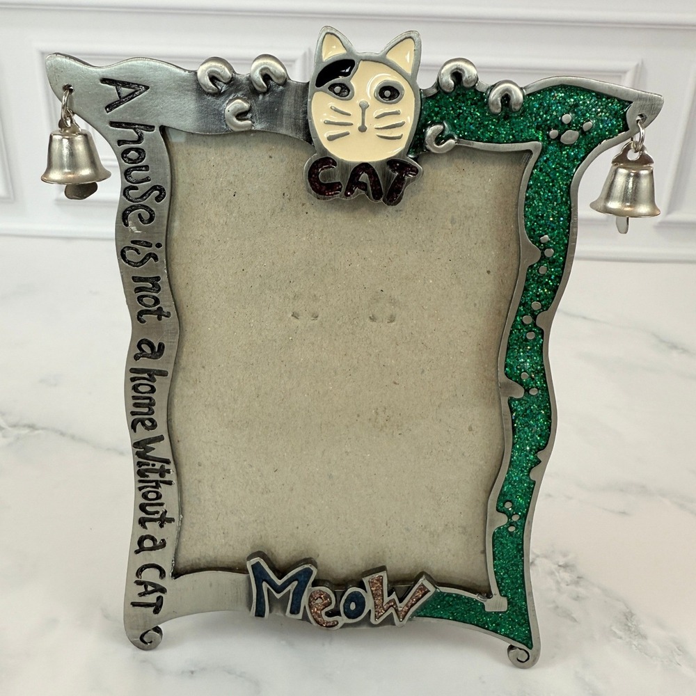 CAT Picture Frame with Bells "A house is not a home without a cat" 3" X 5"